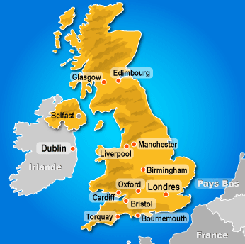 Carte du royaume uni angleterre irlande pays de galle ecosse